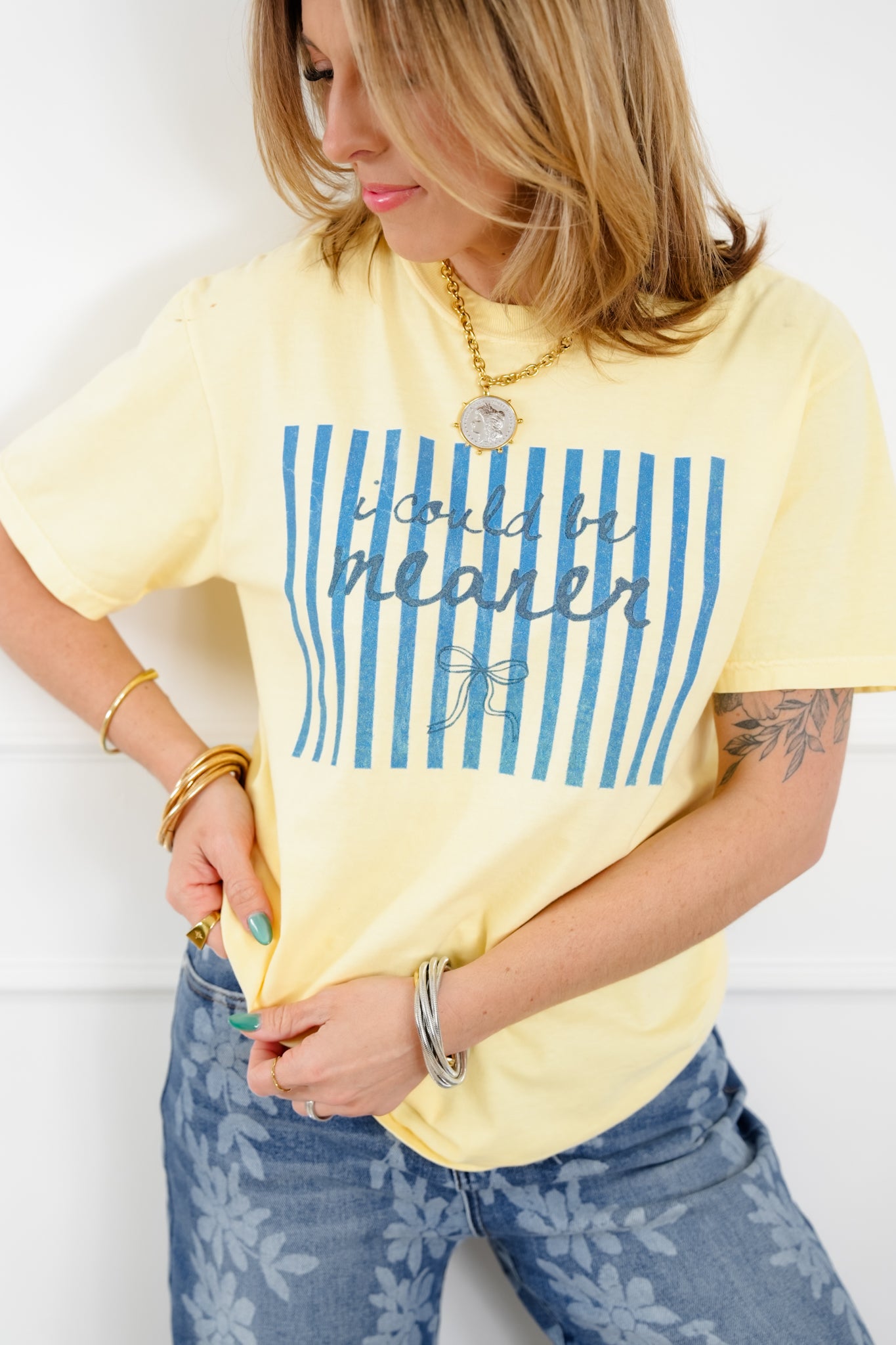 Plus/Reg Short Sleeve Yellow "I Could Be Meaner" Graphic Tee