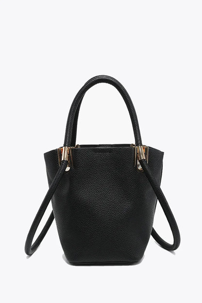 Black Vegan Leather Bucket Bag