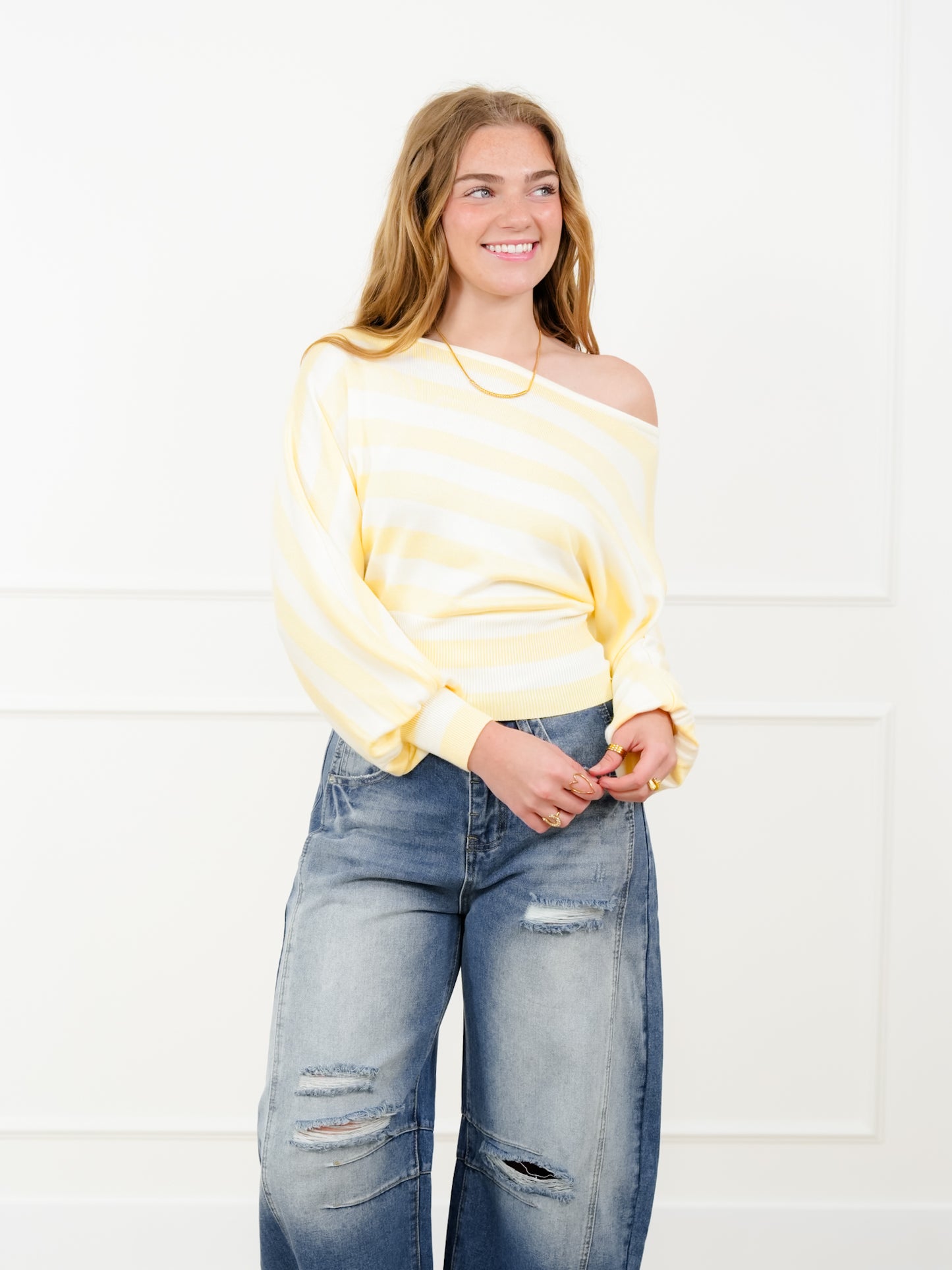 Stripe Long Sleeve Boat Neck Sweater