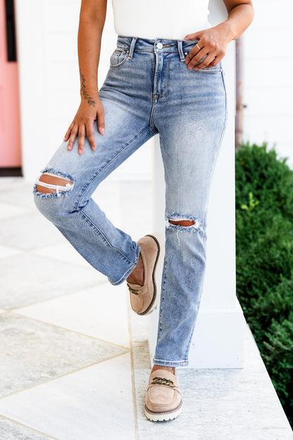 Risen  Trophy Wife High Rise Medium Wash Ankle Slim Straight Leg
