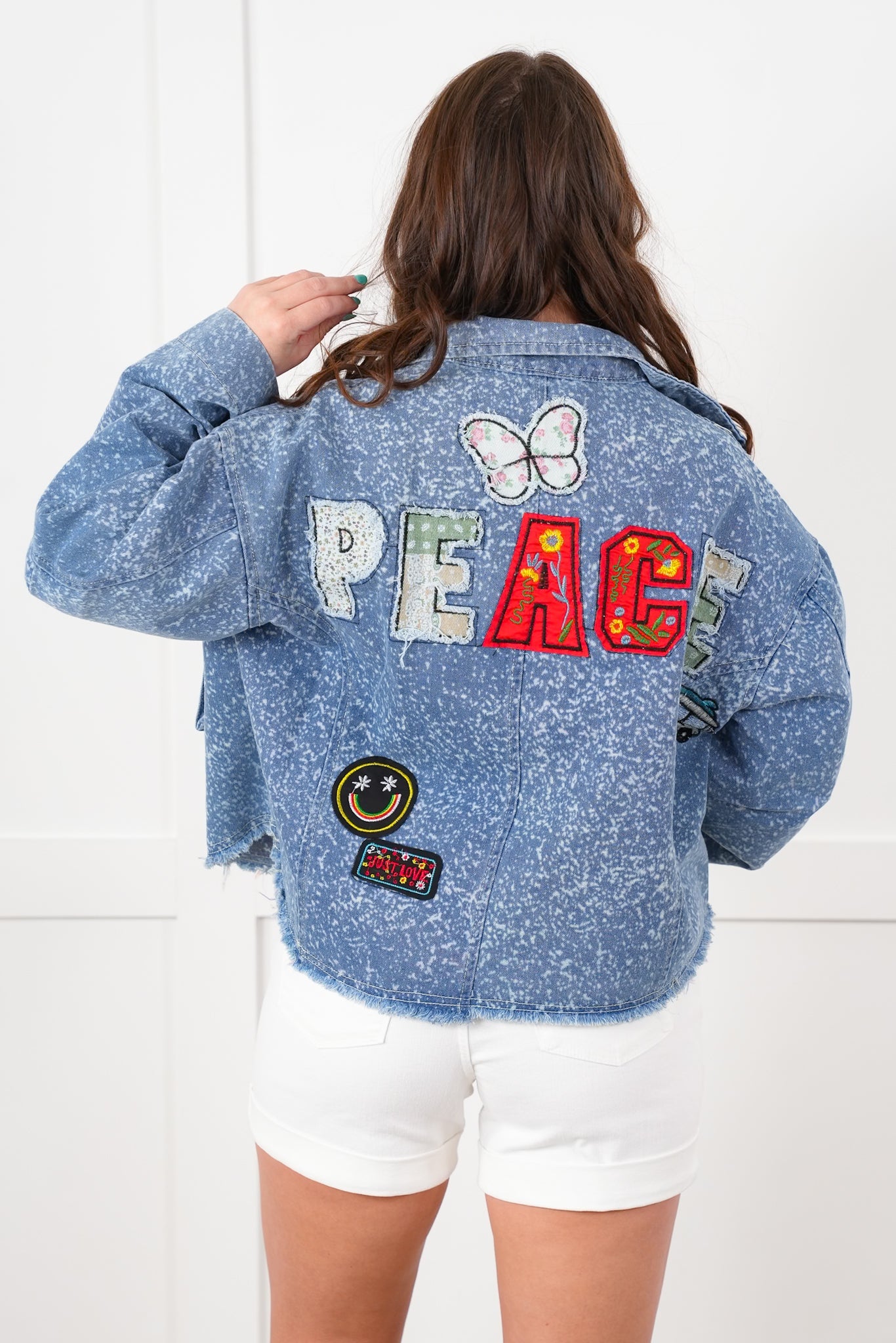 POL Vintage Wash Long Sleeve Jacket with Patch Detail