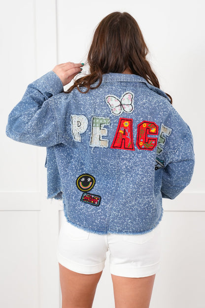 POL Vintage Wash Long Sleeve Jacket with Patch Detail