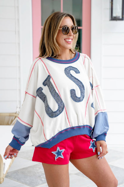 Long Sleeve "USA" Patchwork Detail