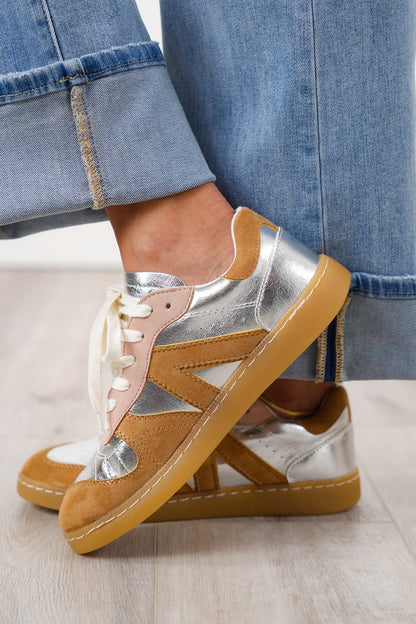 MIA Retro Inspired Low Top Sneaker with Suede and Metallic Paneling
