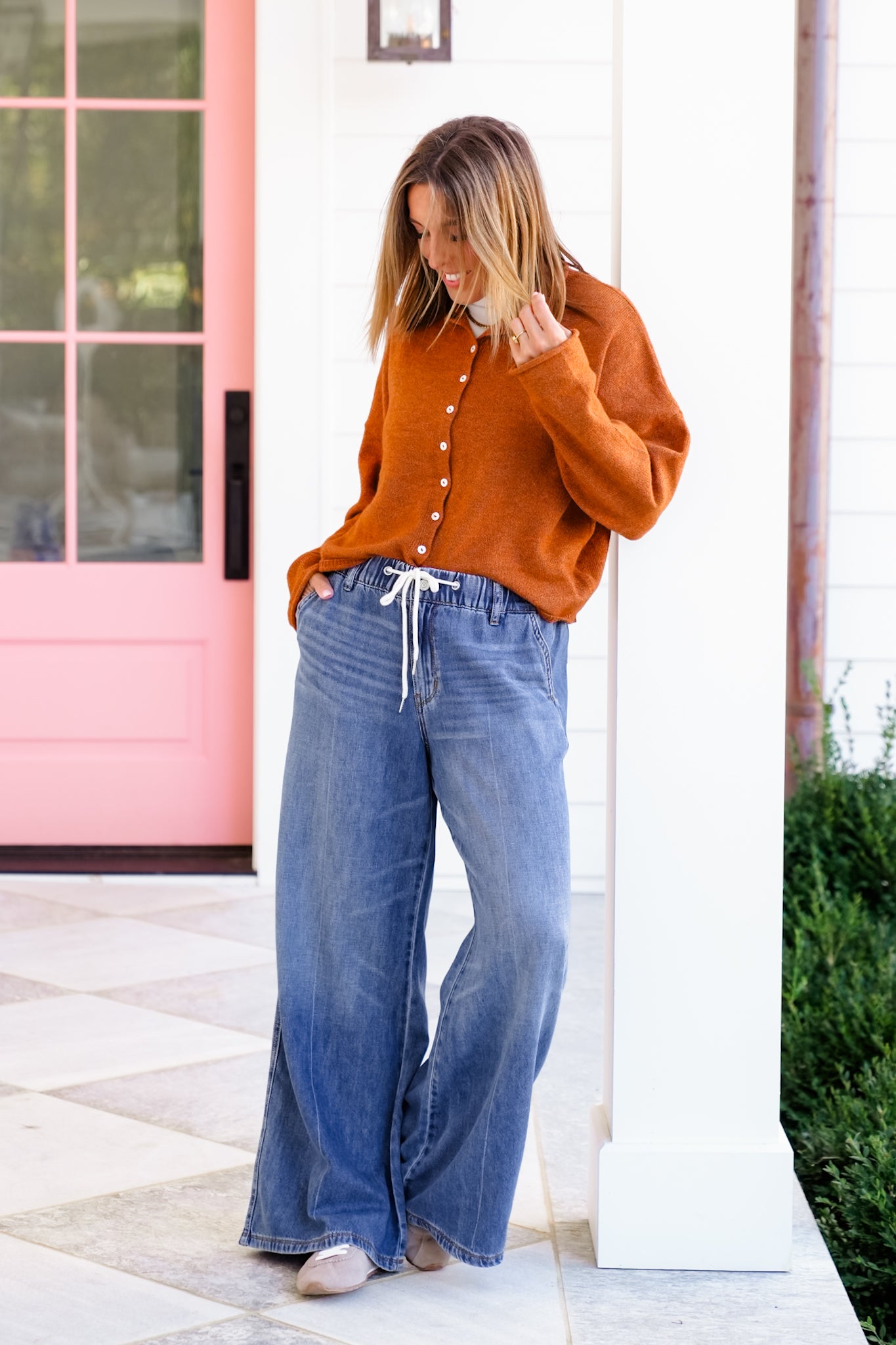 Judy Blue High Rise Dark Wash Elastic Waistband Featherweight Palazzo Jeans