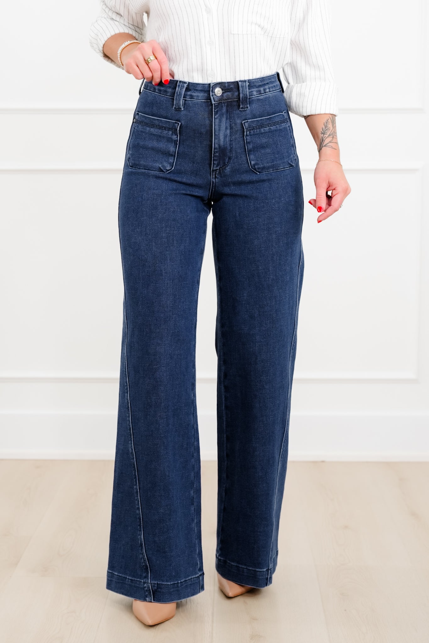 Judy Blue "The Blaire" High Rise Dark Wash Retro Wide Leg Jeans with Twisted Seams