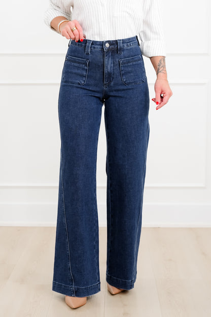 Judy Blue "The Blaire" High Rise Dark Wash Retro Wide Leg Jeans with Twisted Seams
