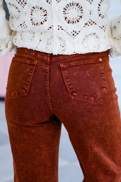 Restock! Judy Blue High Rise Pumpkin Spice Raw Hem Retro Wide Leg Jeans