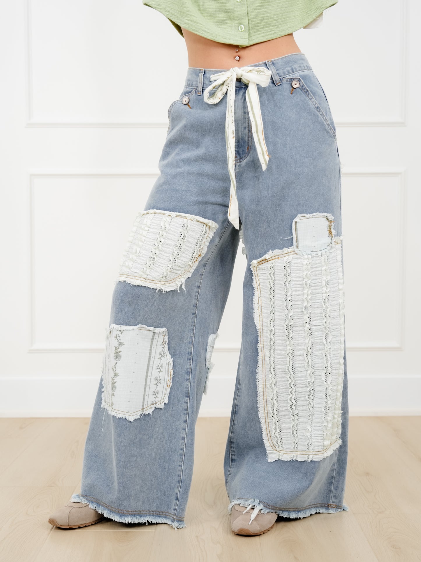 POL Vintage Patchwork Wide Leg Pants