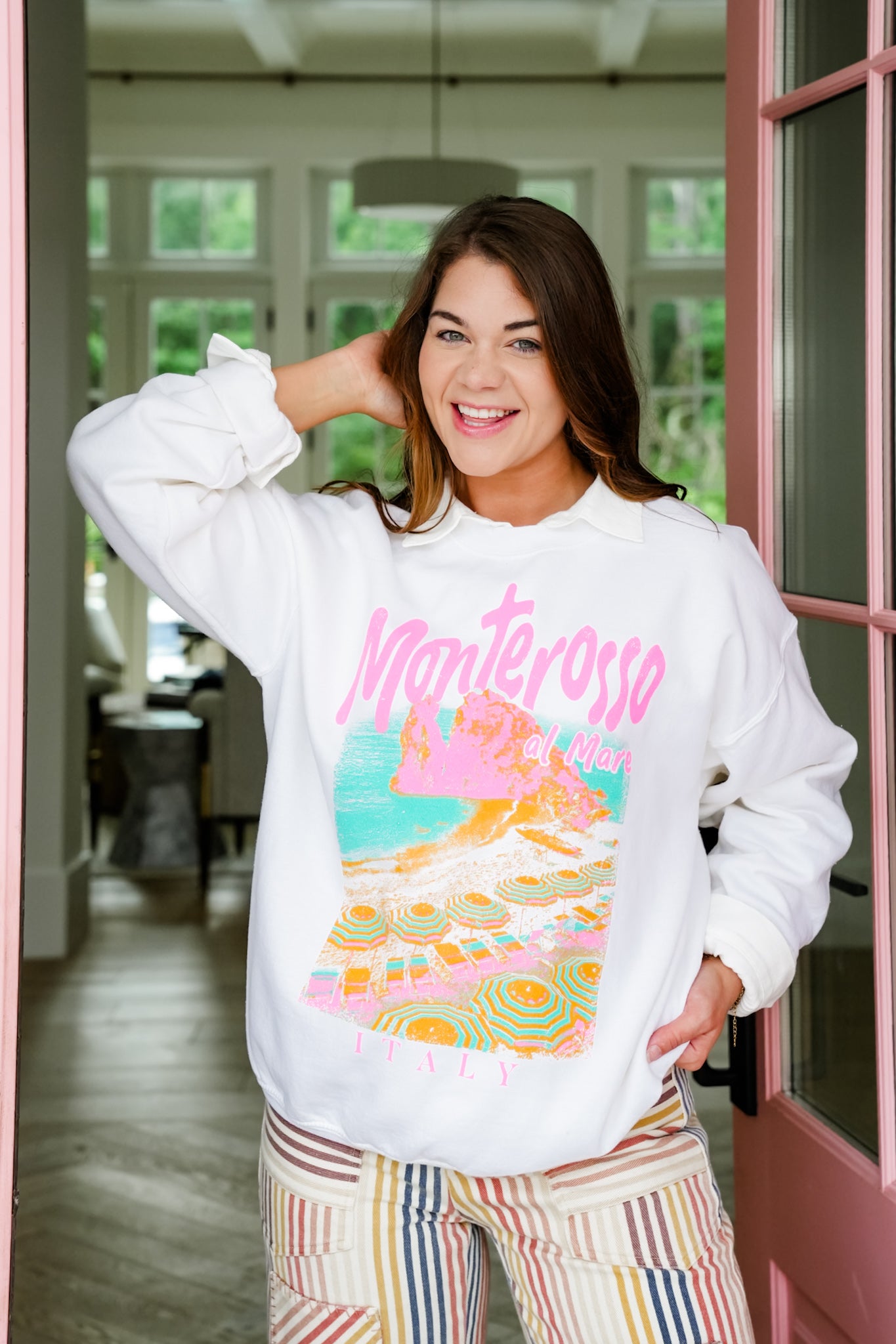 White Long Sleeve "Monterosso Italy" Graphic Sweatshirt