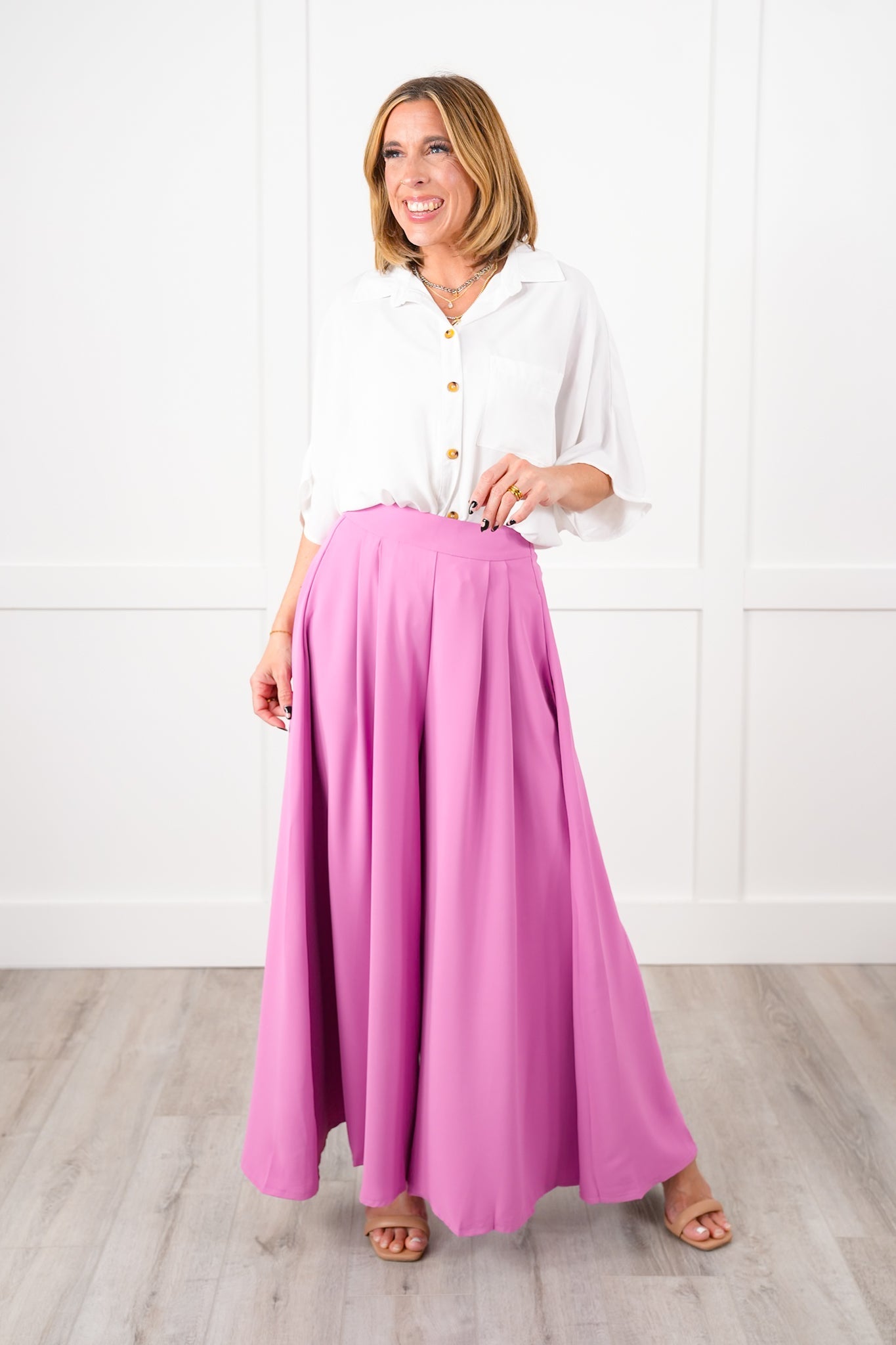 Pleated High Waist Wide Leg Pants