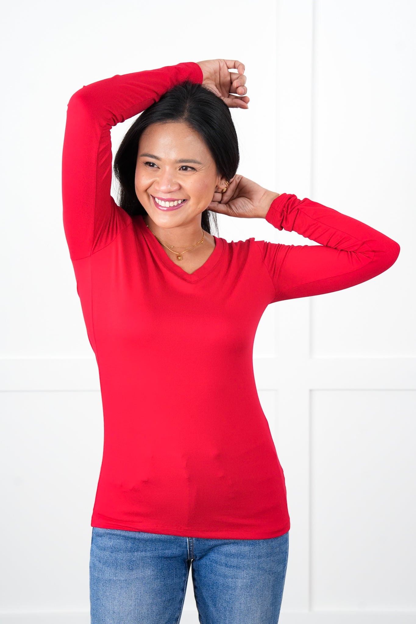 Door Buster! Plus/Reg Zenana Microfiber Long Sleeve V-Neck Tee
