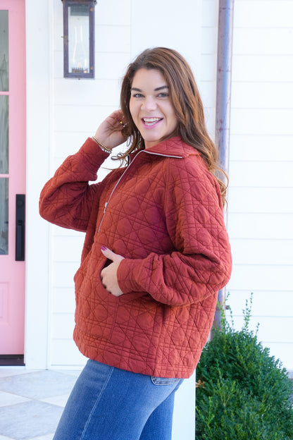 Plus/Reg Long Sleeve Quilted Zip Up Sweatshirt