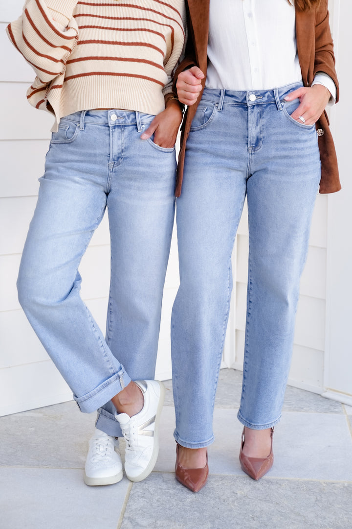 Risen High Rise Light Wash Cuffed Barrel Jeans