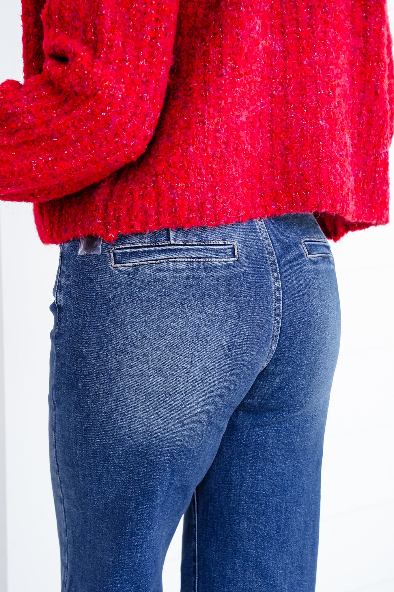 Restock! Risen Material Girl High Rise Medium Wash Tummy Control Double Button Elastic Waistband Jeans