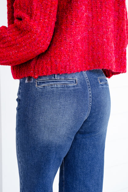 Restock! Risen Material Girl High Rise Medium Wash Tummy Control Double Button Elastic Waistband Jeans