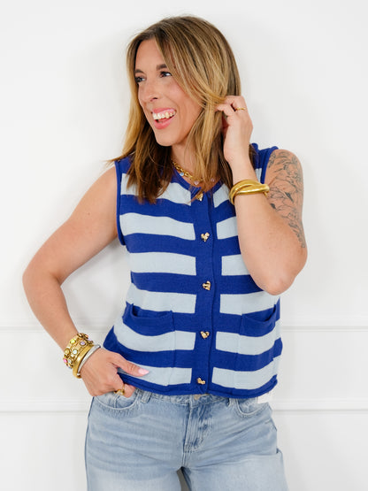 Stripe Sweater Vest with Heart Buttons