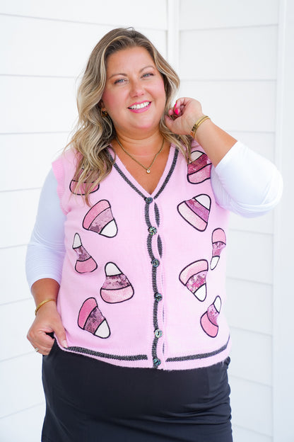Plus/Reg Glitter Candy Corn Sweater Vest