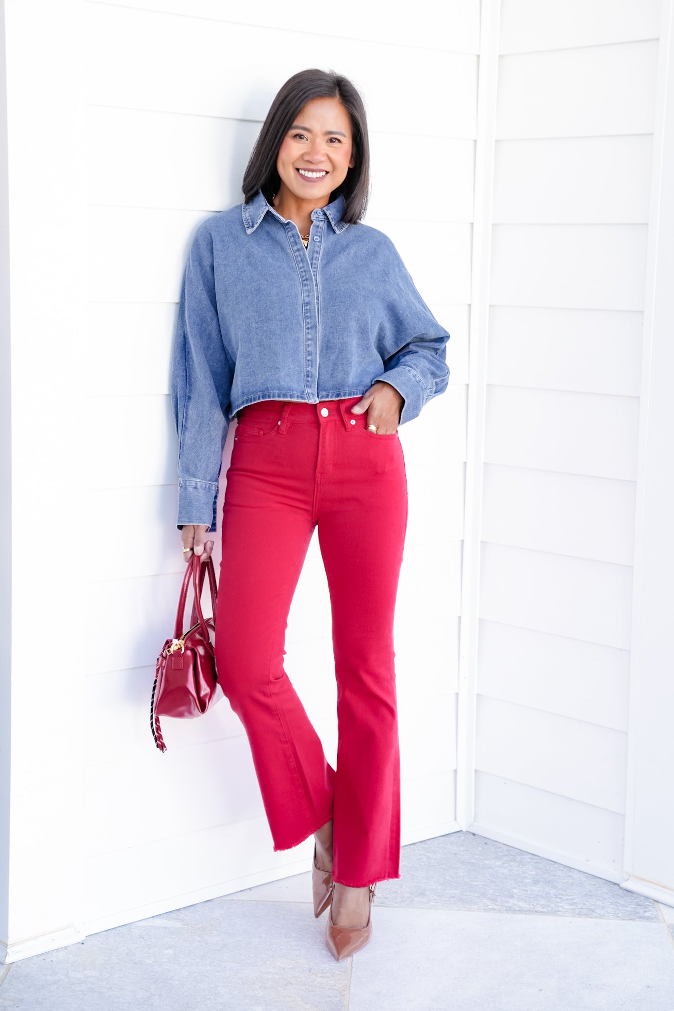 Mica High Rise Red Ankle Flare Jeans