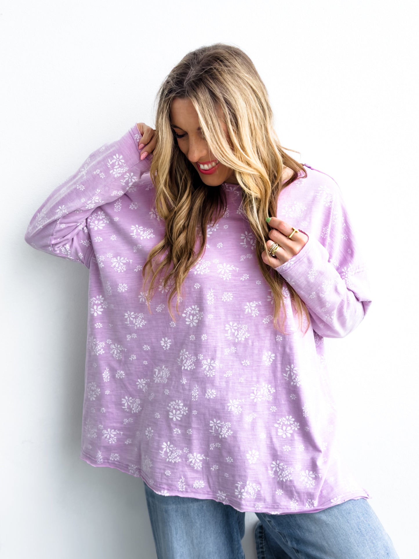 Floral Long Sleeve Round Neck Top