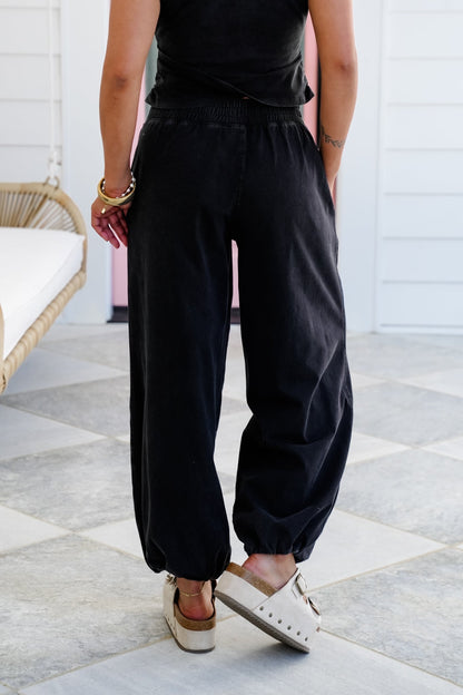 Mineral Wash Elastic Waist Jogger with Side Pockets