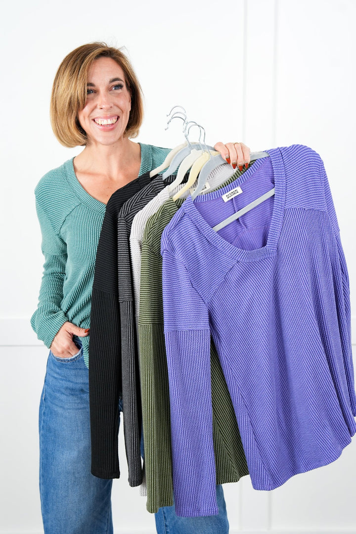 Plus/Reg Urban Ribbed Long Sleeve V-Neck Top