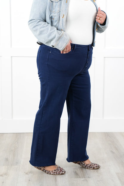 Mica High Rise Navy Wide Leg Cropped Jeans