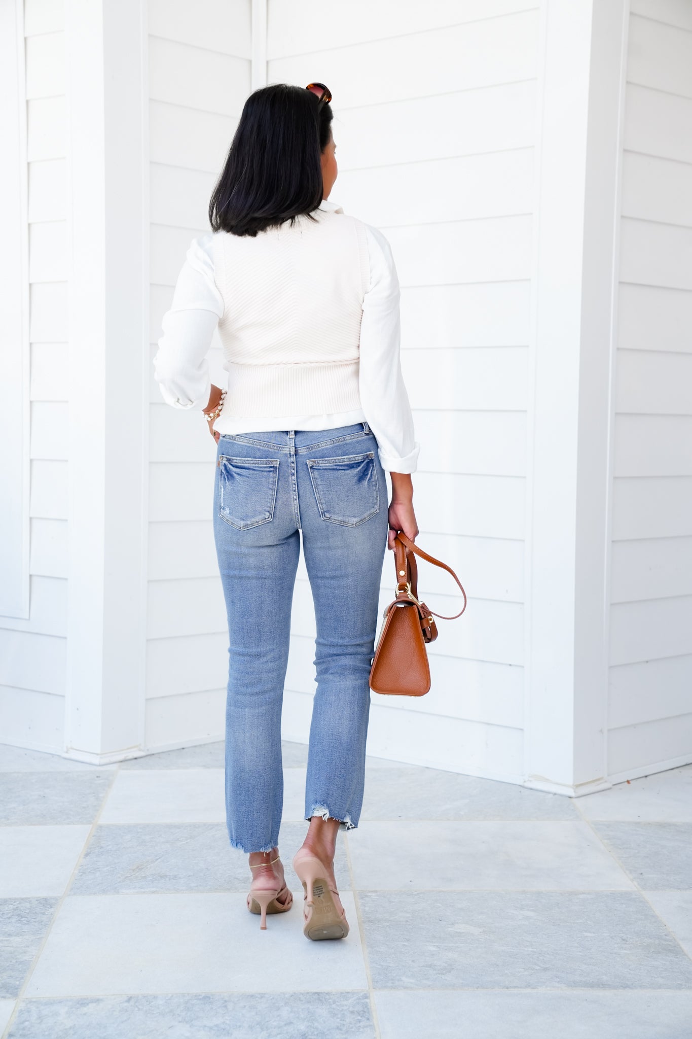 Judy Blue The Montauk Crop Mid-Rise Medium Wash Distressed Hem Kick Flare Jeans