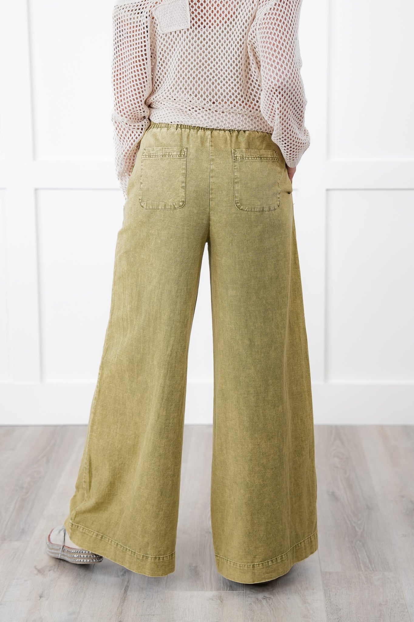 Mineral Wash Elastic Waist Wide Leg Pants (Multiple Colors)