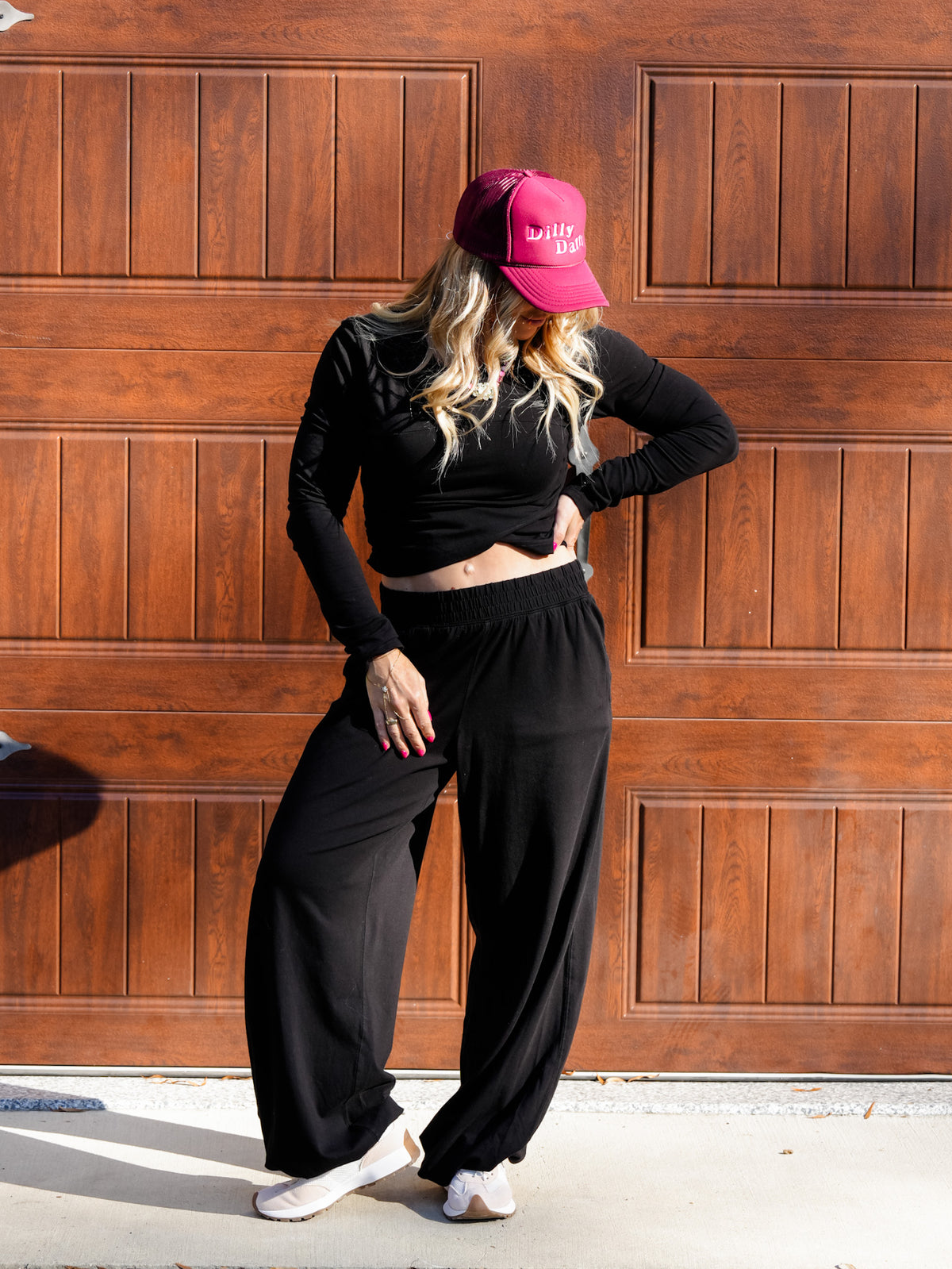 Solid Knit Cross Over Long Sleeve Top and Pants Set