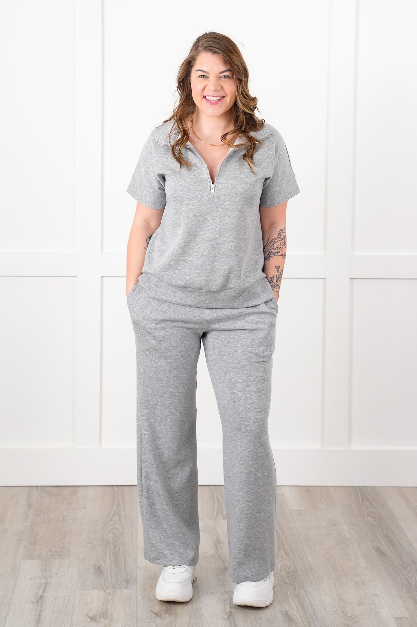 Door Buster! Plus/Reg Short Dolman Sleeve Half Zip Top and Pant Travel Set