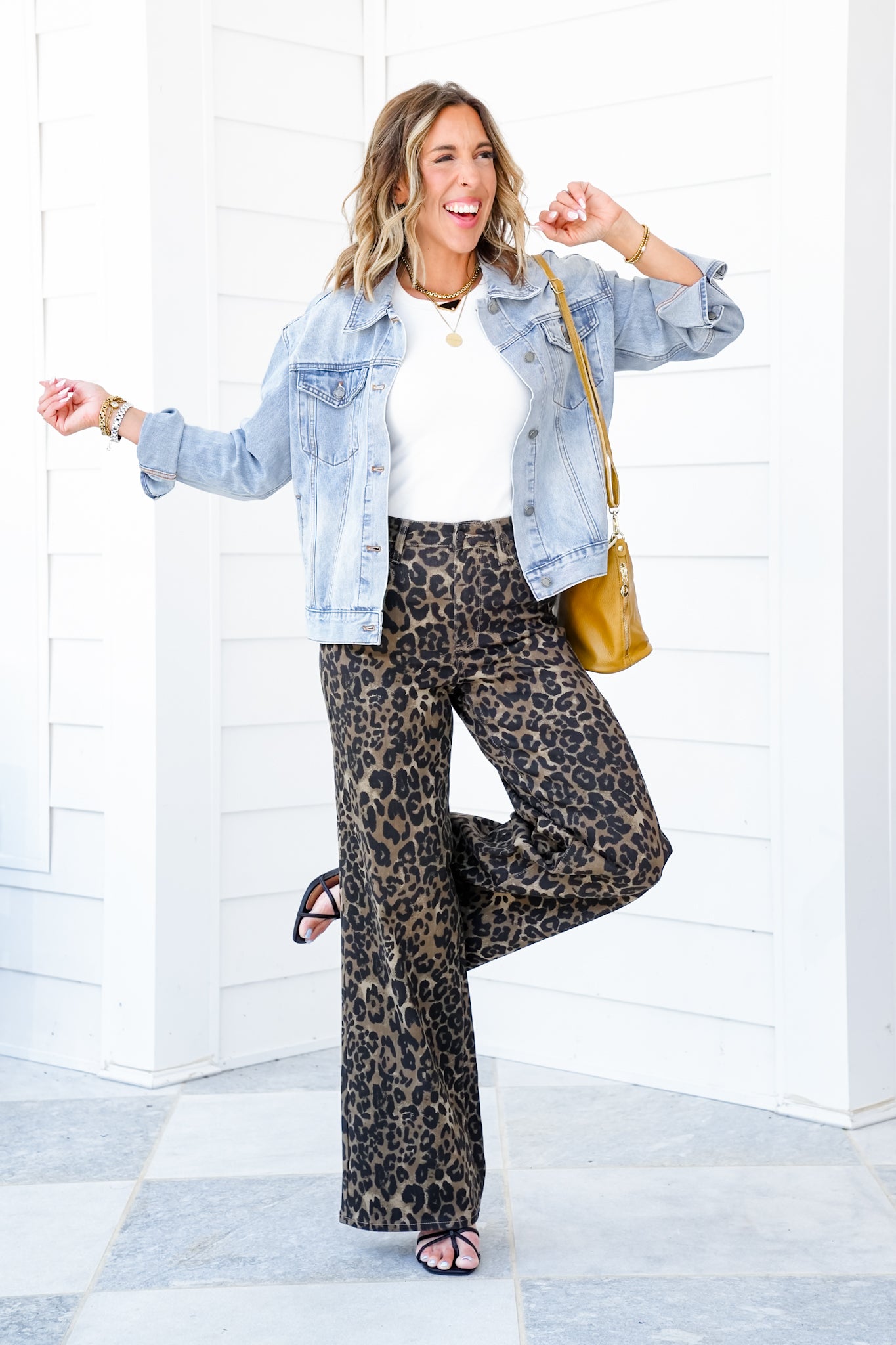 Judy Blue High Rise Leopard Retro Wide Leg Jeans