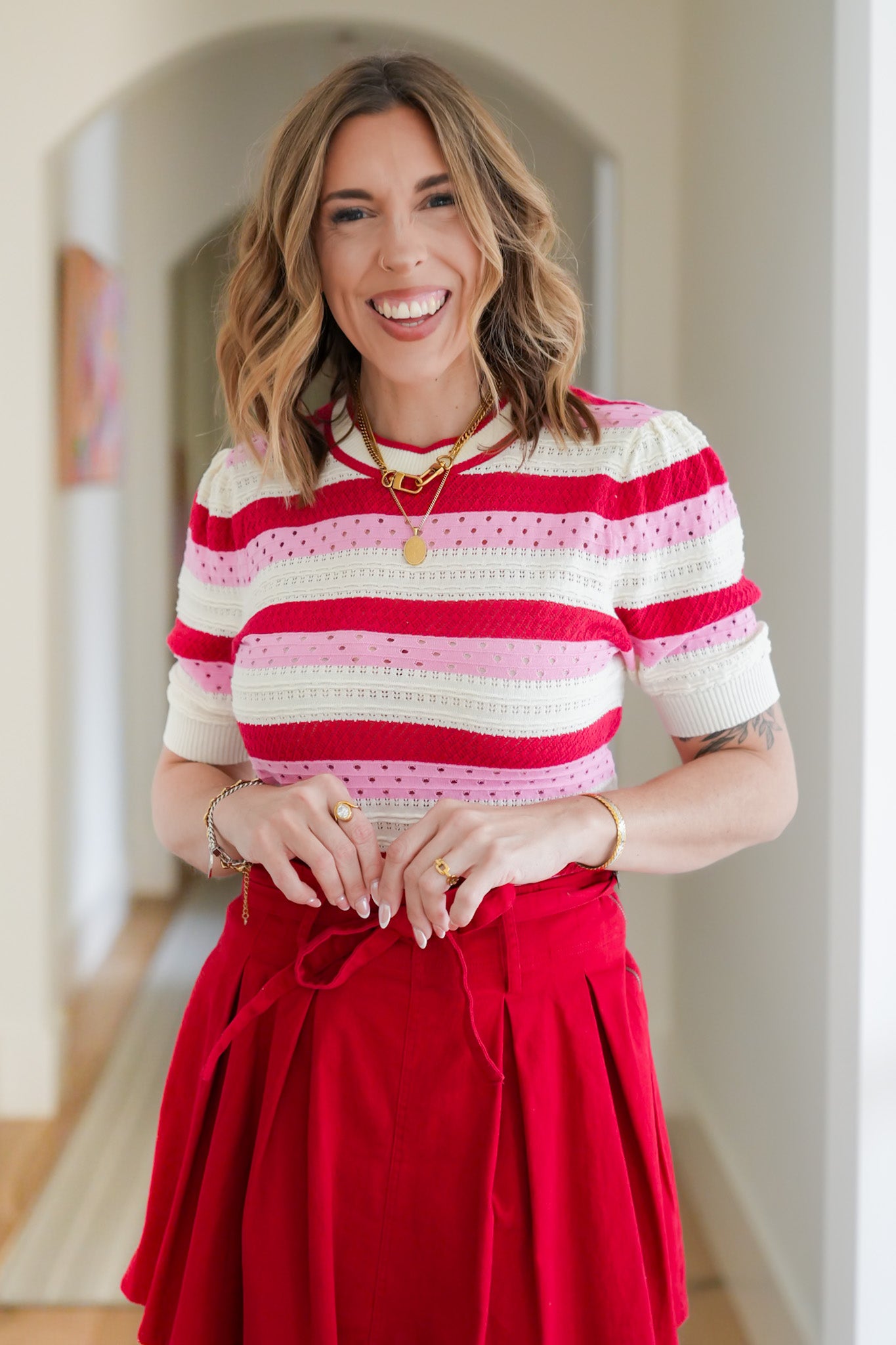 Stripe Short Sleeve Knit Sweater