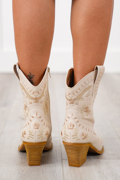 Corky's "Lets Go Girl" Embroidered Western Ankle Boot with Pointed Toe
