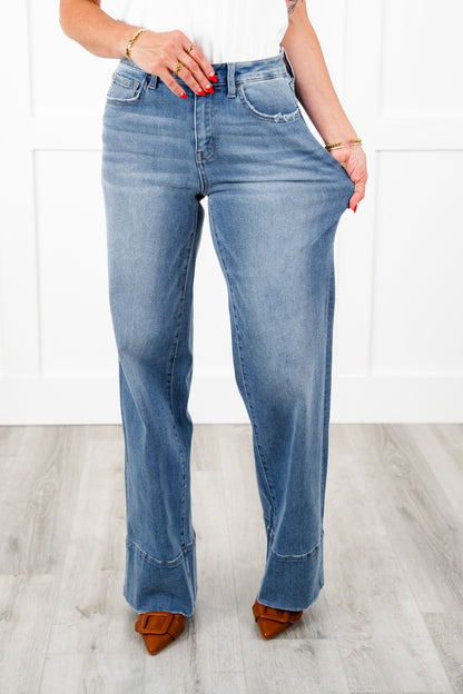 Vervet High Rise Medium Wash A Line Wide Leg Jeans