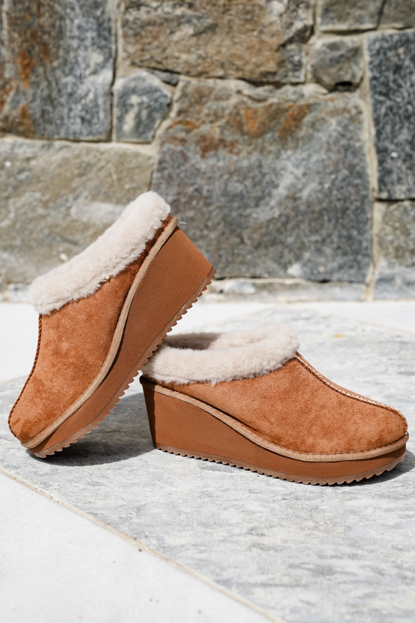 Corky's "Easy Going" Cozy Vegan Suede Wedge Mule Slippers with Fleece Lining