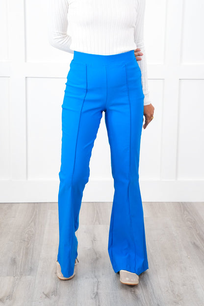 Plus/Reg High Waist Flare Leg Pant with Front Seam Detail