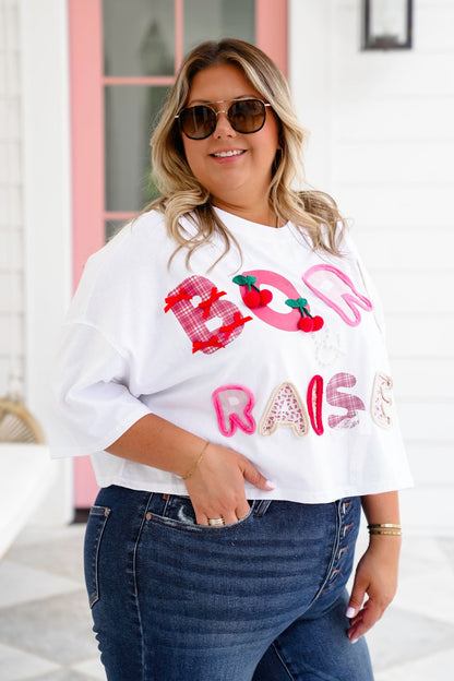 Short Sleeve "Born & Raised" Patchwork Crop Top