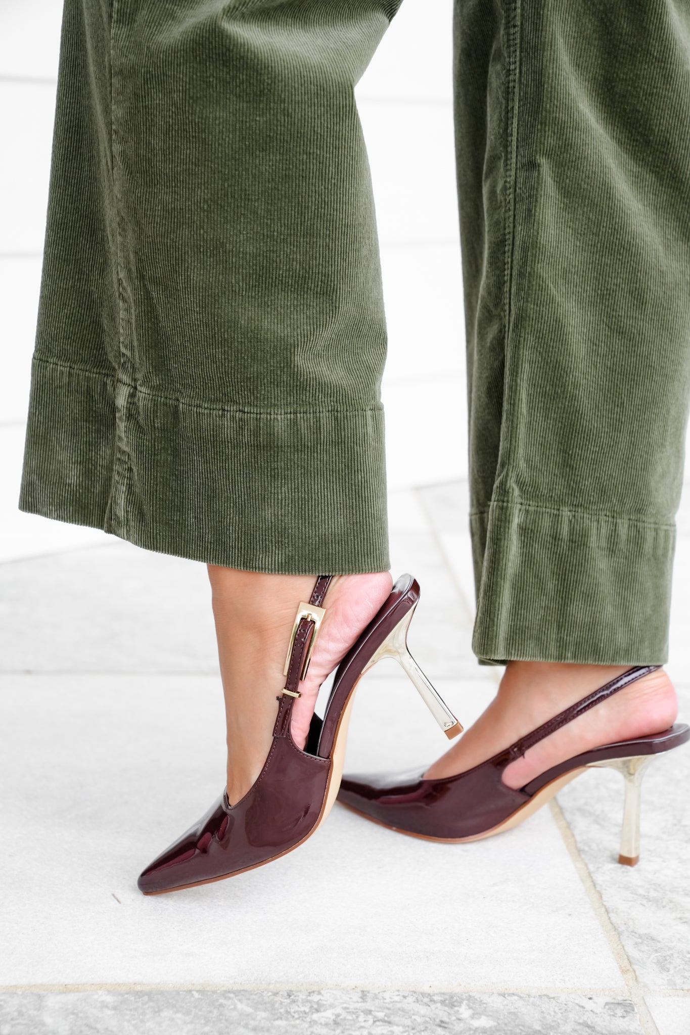 Risen High Rise Green Wide Leg Corduroy Pants with Patch Pockets