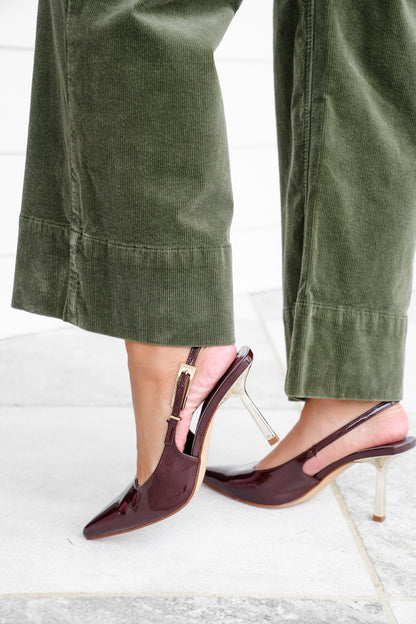Risen High Rise Green Wide Leg Corduroy Pants with Patch Pockets