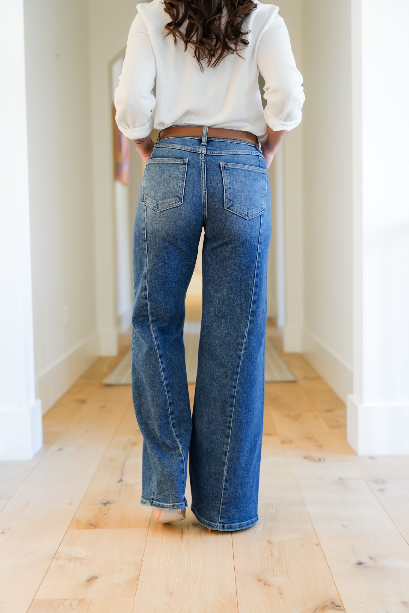 Risen Multi Inseam Dark Wash Wide Leg Seam Front Jeans