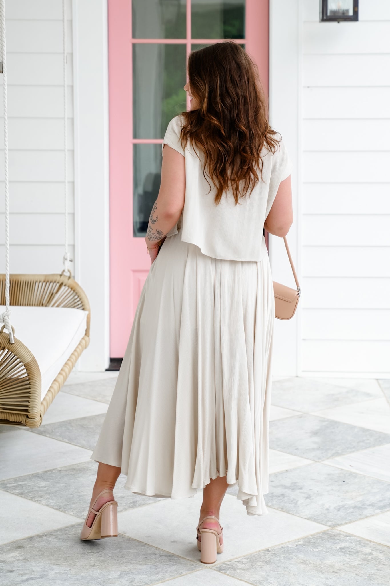 Door Buster! Zenana Woven Gauze Crop Tee And Skirt Set