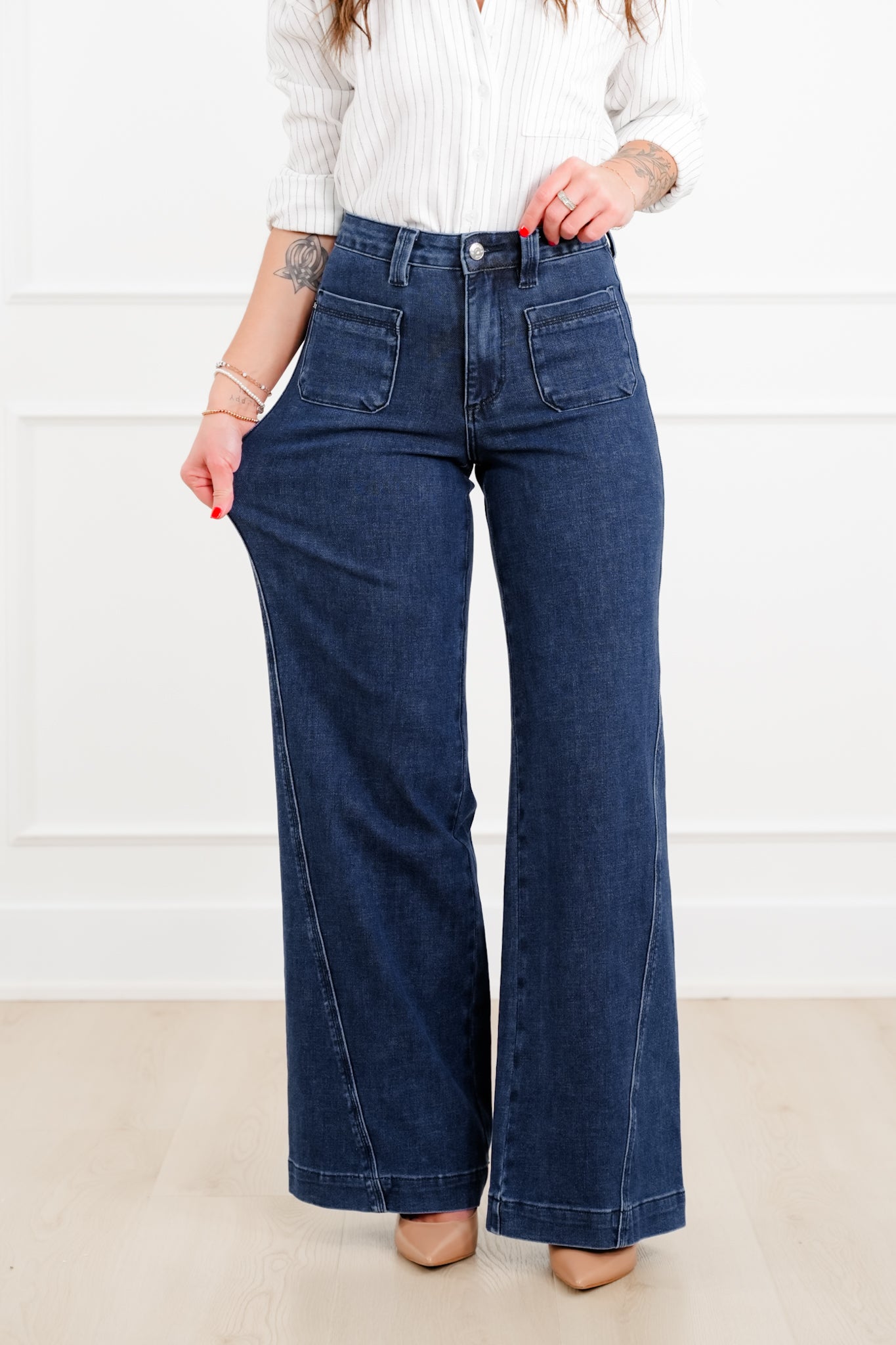 Judy Blue "The Blaire" High Rise Dark Wash Retro Wide Leg Jeans with Twisted Seams