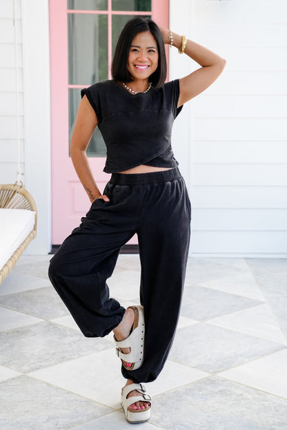 Mineral Wash Elastic Waist Jogger with Side Pockets