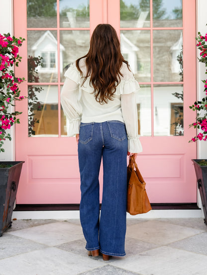 Restock! Risen The Secret Sauce High Rise Dark Wash Tummy Control Wide Leg Jeans - Freckled Poppy