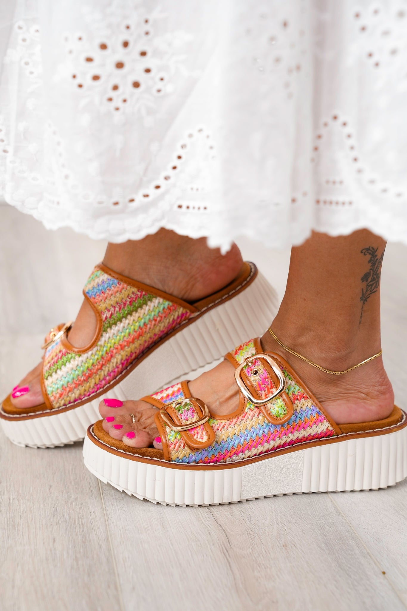 Platform Slide Sandal with Adjustable Buckle Straps