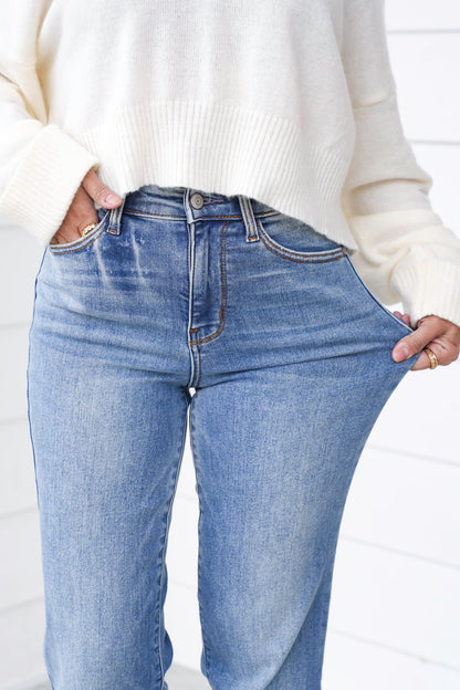 Judy Blue High Rise Medium Vintage Wash Thermal Straight Leg Jeans