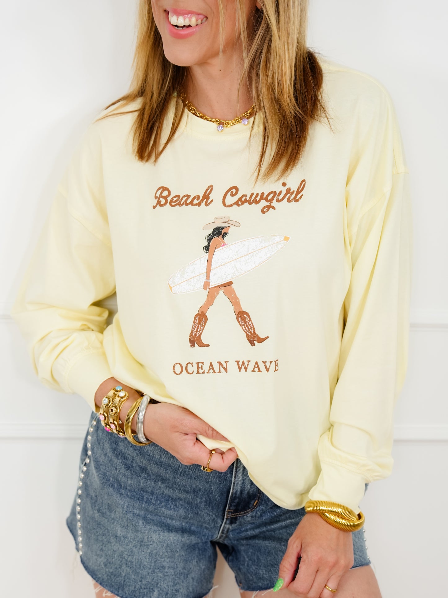 Long Sleeve "Beach Cowgirl" Graphic Tee