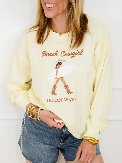 Long Sleeve "Beach Cowgirl" Graphic Tee
