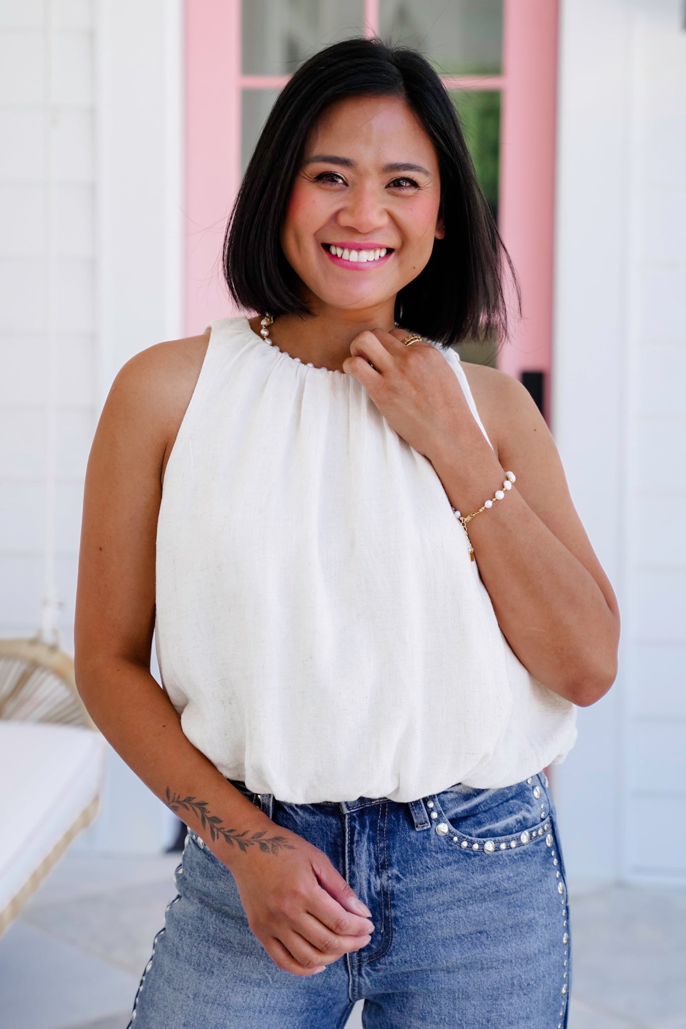 Restock! Linen Blend Sleeveless Bubble Hem Top